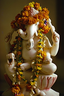 Garlands on statue of the Hindu God Ganesh, India, Asia