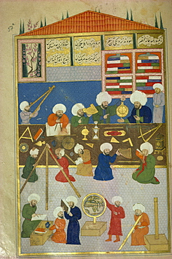 Islamic manuscript showing astronomers at work