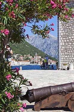 Views of Perast from Our Lady of the Rocks, Bay of Kotor, UNESCO World Heritage Site, Montenegro, Europe