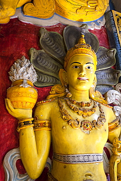 Wall carving of Buddhist icon, Temple of the Sacred Tooth Relic, UNESCO World Heritage Site, Kandy, Sri Lanka, Asia 