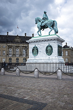 King Frederick V on horseback statue in the grounds of the Royal Castle (Amalienborg), Copenhagen, Denmark, Scandinavia, Europe