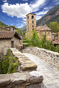 Parish church of Sant Cristofor and surrounding town, Beget, Catalonia, Spain, Europe