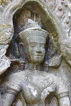 A smiling face, Ta Prohm, Angkor, UNESCO World Heritage Site, Cambodia, Indochina, Southeast Asia, Asia