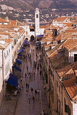 View of Placa from walls of Old City, Dubrovnik, Dalmatia, Croatia, Europe