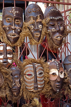 Masks for sale in market, Mombasa, Kenya, East Africa, Africa