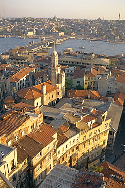 The Beyoglu area of the city and a road bridge over the Bosphorus, Istanbul, Turkey 