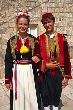 Couple in folk costume, Cilipi, Croatia, Europe