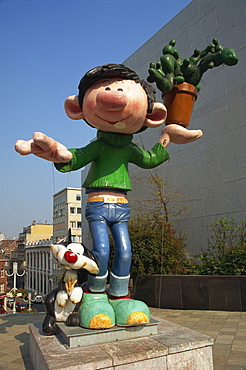 Cartoon sculpture near Museum of Moving Image, Brussels, Belgium, Europe