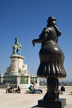 A Botero sculpture in the Praca do Comercio in Lisbon, Portugal, Europe