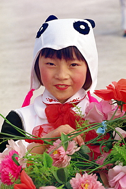 Portrait of a girl panda dancer at Dalian in China, Asia