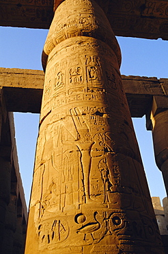 One of the 102 columns in the Great Hypostyle Hall, Temple of Karnac, Karnac, Egypt, North Africa