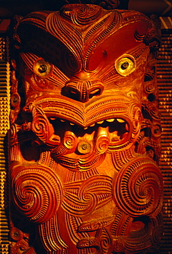 Maori carving on meeting house, Auckland Museum, Auckland, North Island, New Zealand, Pacific