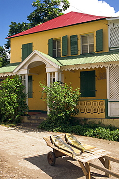 Drying fish outside the Manhattan Garden Restaurant, St. Kitts, Leeward Islands, West Indies, Caribbean, Central America