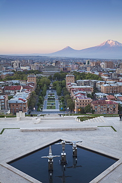 View of Yerevan and Mount Ararat from Cascade, Yerevan, Armenia, Central Asia, Asia 