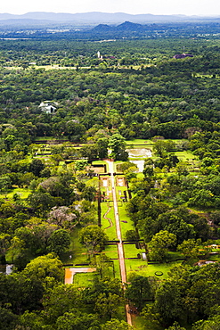 Birds eye view of the Royal Gardens at Sigiriya Rock Fortress (Lion Rock), Sri Lanka, Asia 