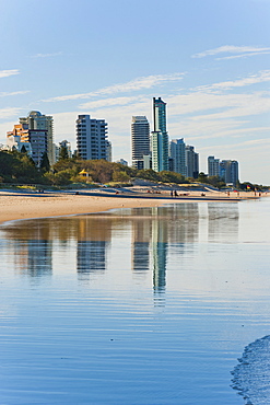 Reflections of high rise buildings at Surfers Paradise Beach, Gold Coast, Queensland, Australia, Pacific