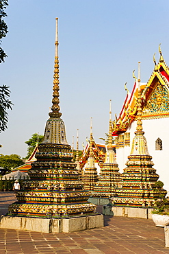 Colourful stupa at Temple of the Reclining Buddha (Wat Pho), Bangkok, Thailand, Southeast Asia, Asia