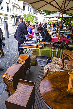 Ljubljana Sunday antiques and flea market held on the Breg Embankment in the centre of Ljubljana, Slovenia, Europe