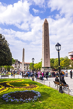 Obelisk of Theodosius (ancient Egyptian obelisk of Pharaoh Thutmose III) in the Hippodrome of Constantinople, Istanbul, Turkey, Europe