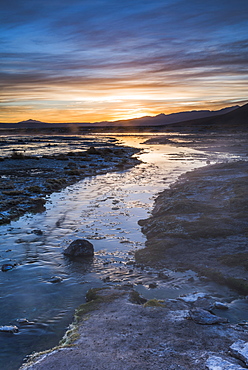 Sunrise at Chalviri Salt Flats (Salar de Chalviri), Altiplano of Bolivia in Eduardo Avaroa National Reserve of Andean Fauna, Bolivia, South America