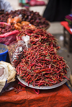 Red chillies at a street market in Downtown Yangon (Rangoon), Myanmar (Burma), Asia