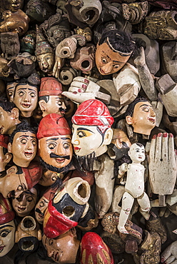 Puppet heads, part of making puppets, Mandalay, Mandalay Region, Myanmar (Burma), Asia