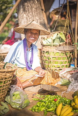 Portrait of a vendor at Ywama Village Market, Inle Lake, Shan State, Myanmar (Burma), Asia