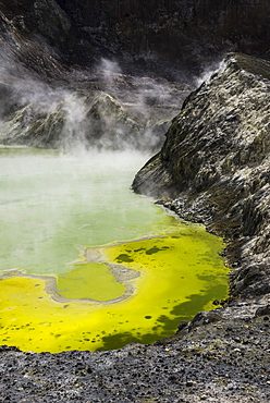 Acid Crater Lake, White Island Volcano, an active volcano in the Bay of Plenty, North Island, New Zealand, Pacific