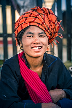 Portrait of Pa-O woman at Ywama Market, Inle Lake, Shan State, Myanmar (Burma), Asia