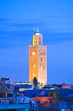 Koutoubia Mosque minaret at night, Marrakech, Morocco, North Africa, Africa 