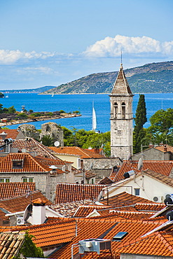 Spire of St. Michael Monastery and Church Belfry, Trogir, UNESCO World Heritage Site, Dalmatian Coast, Adriatic, Croatia, Europe 