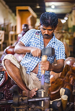 Carpenter working at the Ancient City of Polonnaruwa, Cultural Triangle, Sri Lanka, Asia