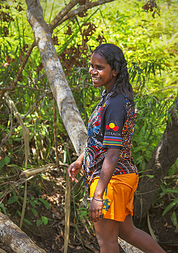 Yolngu Aboriginal woman in bush, East Arnhem Land, Northern Territory, Australia, Pacific