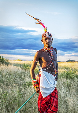 Portrait of a single Samburu tribal member in traditional clothing, Kenya, East Africa, Africa