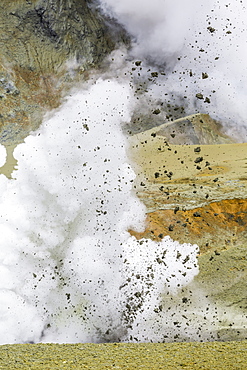 Mud being ejected from the caldera floor of an active andesite stratovolcano on White Island, North Island, New Zealand, Pacific