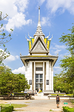 Monument filled with human skulls at the Killing Fields of Choueng Ek, victims under the Khmer Rouge, Phnom Penh, Cambodia, Indochina, Southeast Asia, Asia 