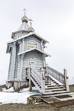 Exterior view of the Trinity Church at Belingshausen Russian Research Station, King George Island, South Shetland Island Group, Antarctica, Polar Regions