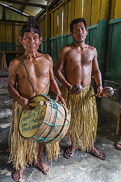 Traditional musicians perform in San Francisco Village, Loreto, Peru, South America