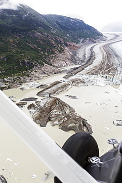 Aerial view of ice calved from the Meade Glacier, a valley glacier in the Chilkat Range near Haines, Alaska, United States of America