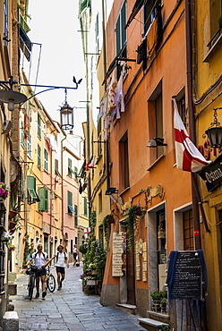 Main street Via Capellini, Porto Venere, Province of La Spezia, Liguria, Italy