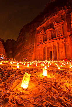 Al Khazneh in candlelight, Petra, Jordan, Middle East