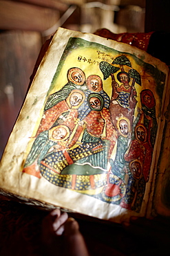 Old goat skin book written in Geez, monastery Debre Damo, near Adigrat, Tigray Region, Ethiopia