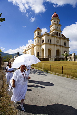 Women near Basilica de Nuestra Senora de la Caridad del Cobre, Santiago de Cuba, Santiago de Cuba, Cuba, West Indies