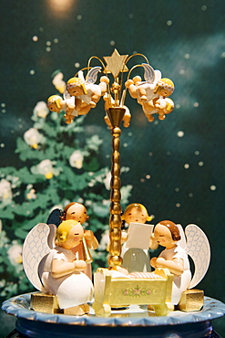 Musical box with angels, Gruenhainichen, Ore mountains, Saxony, Germany