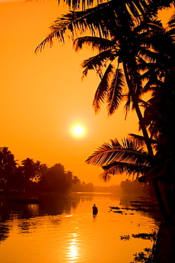 India Kerala backwaters indian people in canoe