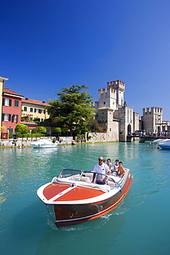 Port and Scaliger castle, Sirmione, lake Garda, Brescia province, Lombardy, Italy