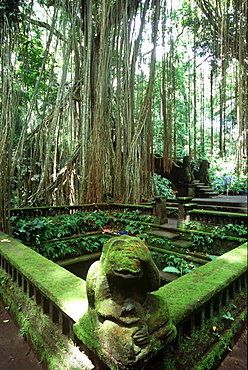 statue of a monkey in the monkey forrest, holy hanuman, ubud, bali, indonesia