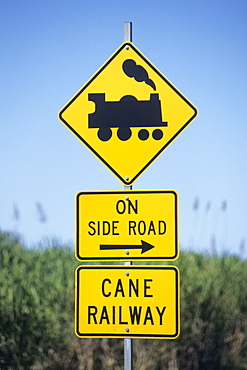 Sugarcane Train Warning Sign, Near Mossman, Queensland, Australia