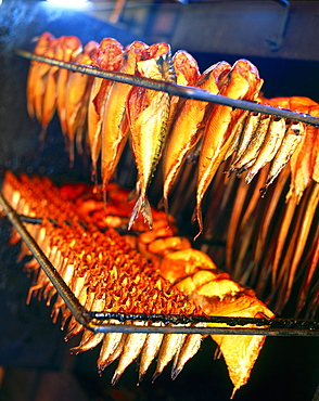 Rows of smoked fish