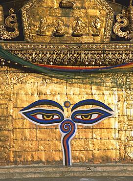 Buddha's eyes in a temple, Kathmandu, Nepal, Asia